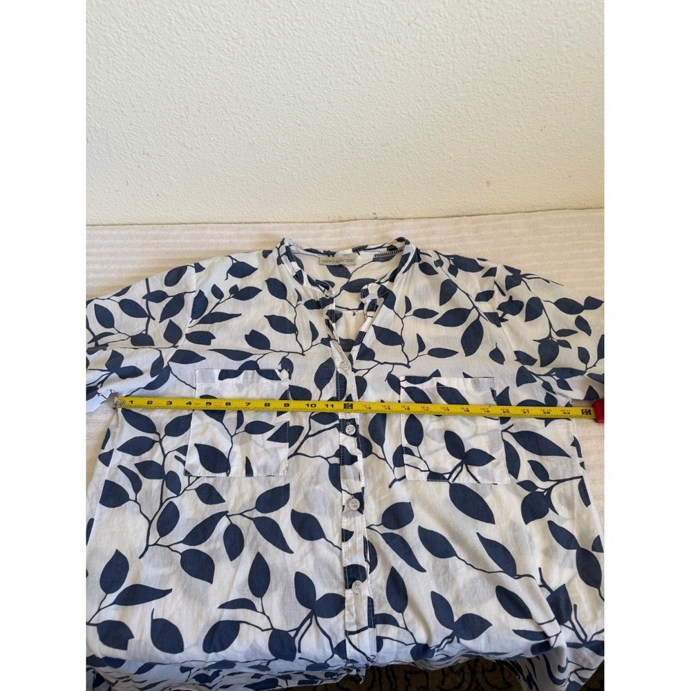 New Collection Womens Blue White Leaf Print Cotton Shirt Dress Tunic Italy 1X - Picture 13 of 16